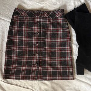 LOFT Black and Red Plaid Pencil Skirt